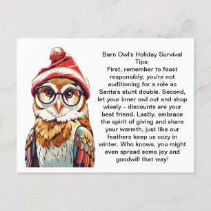 Funny Holiday Survival Tips From A Barn Owl Postcard