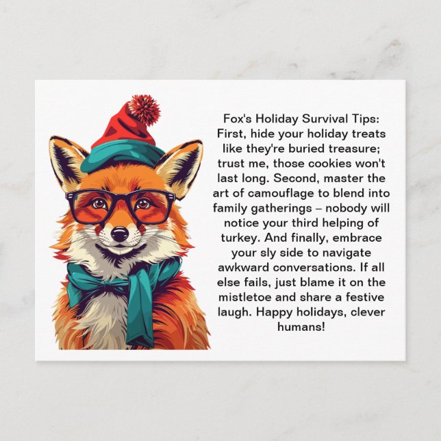 Funny Holiday Survival Tips From A Fox Postcard (Front)