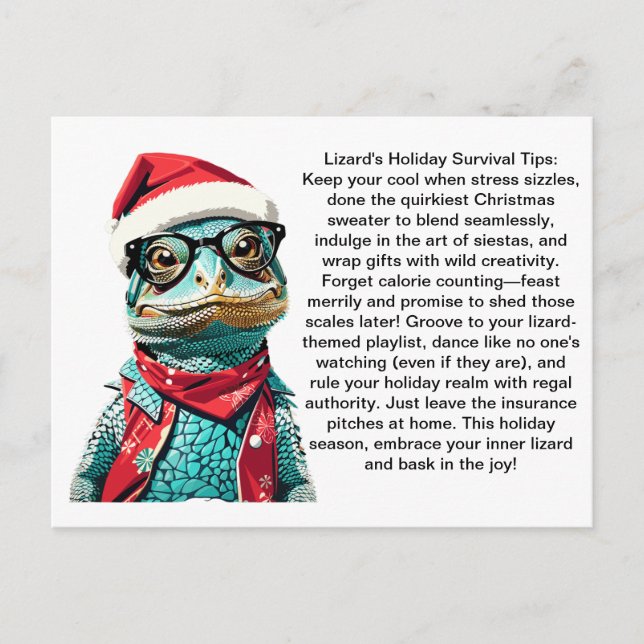 Funny Holiday Survival Tips From A Lizard Postcard (Front)