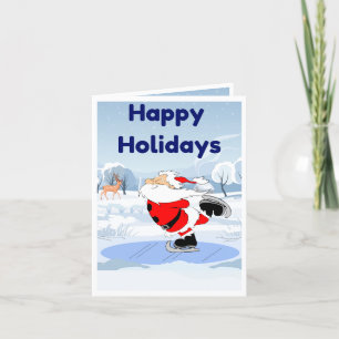 Funny Holidays Card, Santa Skating, Humour Greetin Holiday Card