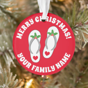 Funny holly leaf beach sandals tropical Christmas Ornament
