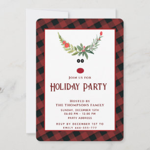 Funny holly reindeer holiday party corporate invit invitation