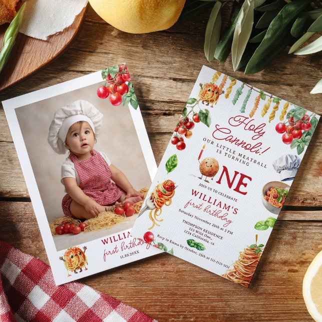 Funny Holy Cannoli little meatball 1st birthday Invitation (Funny Holy Cannoli little meatball 1st birthday Invitation)