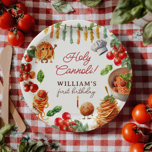 Funny Holy Cannoli little meatball 1st birthday Paper Plate