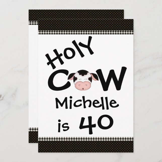 Funny Holy Cow 40th Humourous Birthday Invitation (Front/Back)