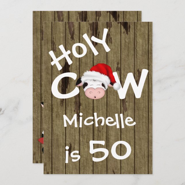 Funny Holy Cow 50th Christmas Birthday Invitation (Front/Back)