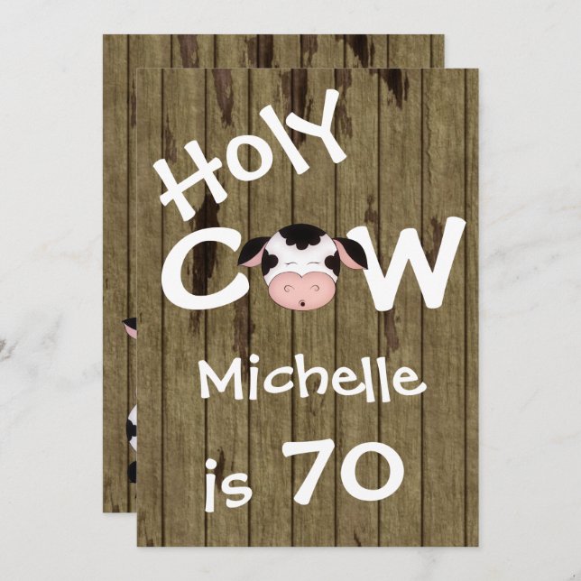 Funny Holy Cow 70th Birthday Party Invitation (Front/Back)
