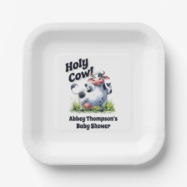 Funny Holy Cow Baby Shower Paper Plate (Front)