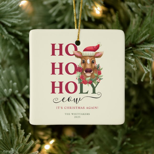 Funny Holy Cow Christmas Photo Ceramic Ornament (Tree)