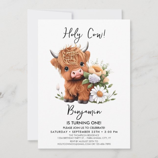 Funny Holy Cow flowers Birthday Invitation (Front)