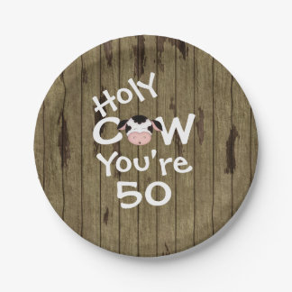 Funny Holy Cow You're 50 Humourous Birthday Paper Plate