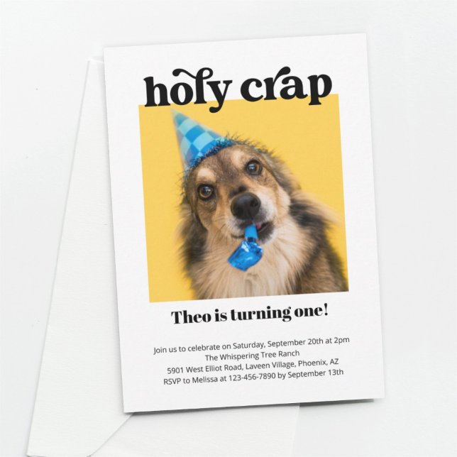 Funny Holy Crap Pet Cat Dog Birthday Party Invitation (Creator Uploaded)