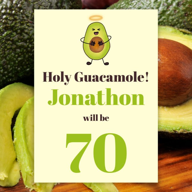 Funny holy guacamole pun 70th birthday party invitation (Creator Uploaded)