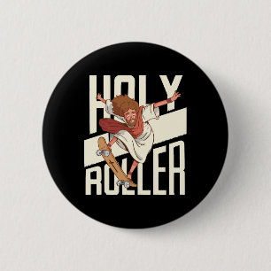 Funny Holy Roller Skateboarding Jesus 6 Cm Round Badge