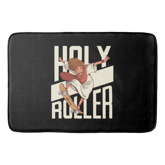Funny Holy Roller Skateboarding Jesus Bath Mat (Front)
