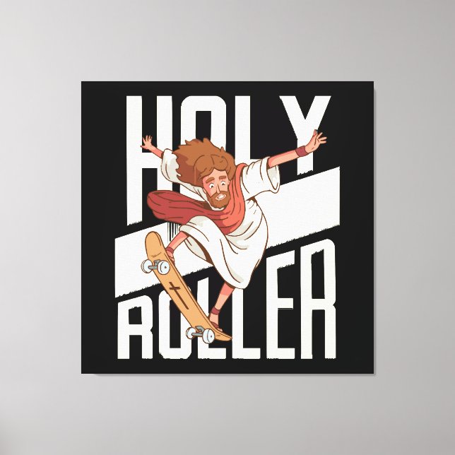 Funny Holy Roller Skateboarding Jesus Canvas Print (Front)