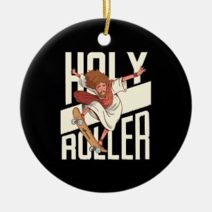 Funny Holy Roller Skateboarding Jesus Ceramic Tree Decoration