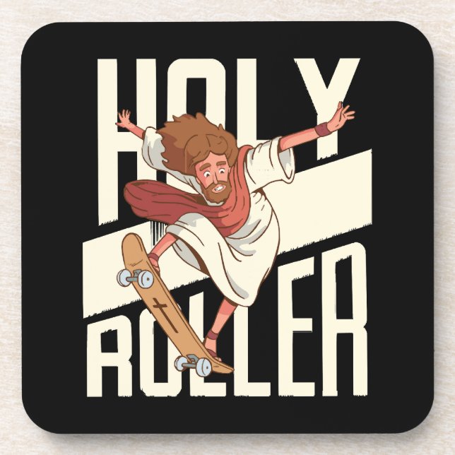Funny Holy Roller Skateboarding Jesus Coaster (Front)