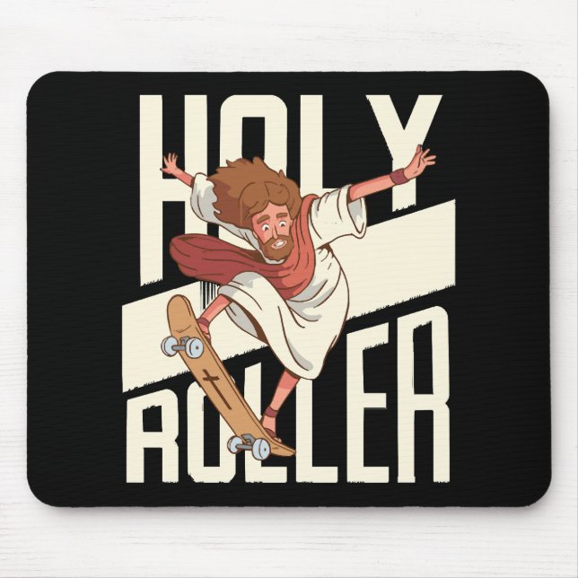 Funny Holy Roller Skateboarding Jesus Mouse Pad (Front)