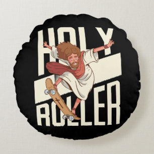 Funny Holy Roller Skateboarding Jesus Round Cushion