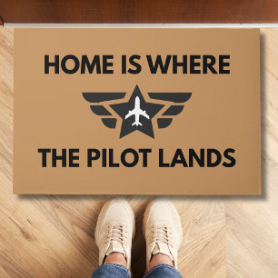 Funny Home Is Where The Pilot Lands Plane Welcome  Doormat