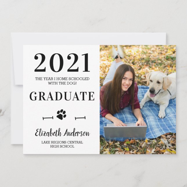 Funny Home School Dog Class 2021 Photo Graduation Invitation (Front)