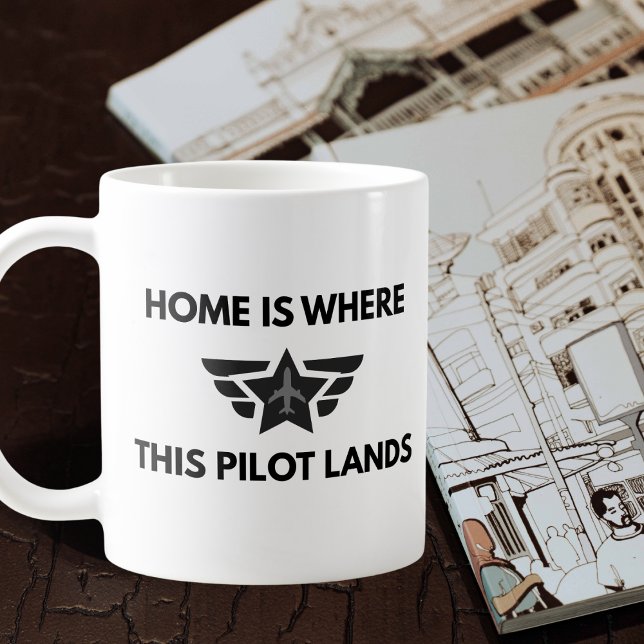 Funny Home Where This Pilot Lands Plane Welcome  Coffee Mug (Creator Uploaded)