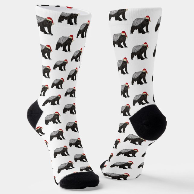 Funny Honey Badger Badass Santa Christmas Socks (Angled)