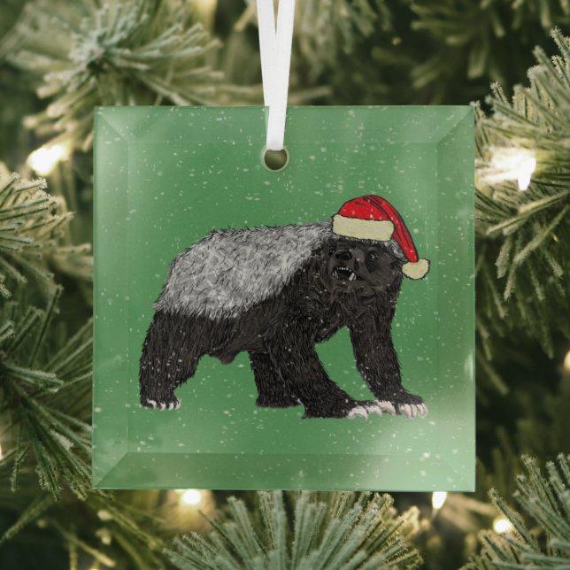Funny Honey Badger Christmas Glass Tree Decoration (Insitu)
