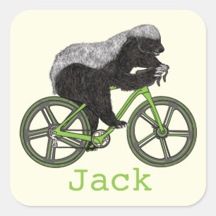 Funny Honey Badger Cycling Badass Bicycle Add Name Square Sticker