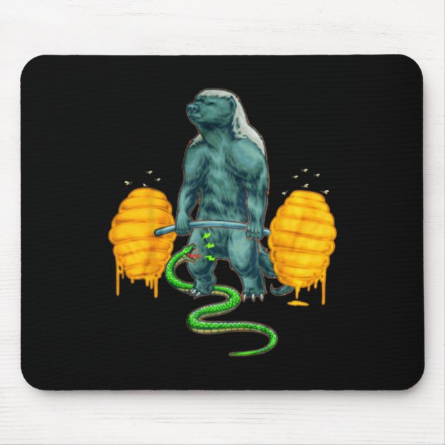 Funny Honey Badger Deadlifting Weightlifting Bodyb Mouse Pad (Front)