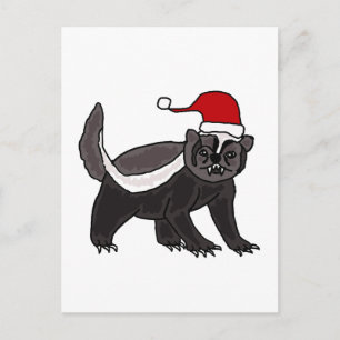 Funny Honey Badger in Santa Hat Holiday Postcard
