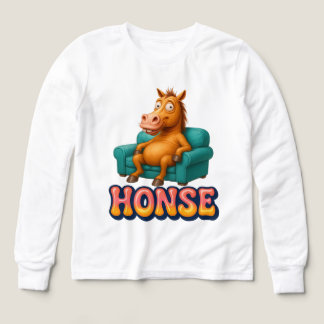 Funny Honse Meme Horse Sitting on Sofa Kids T-Shir