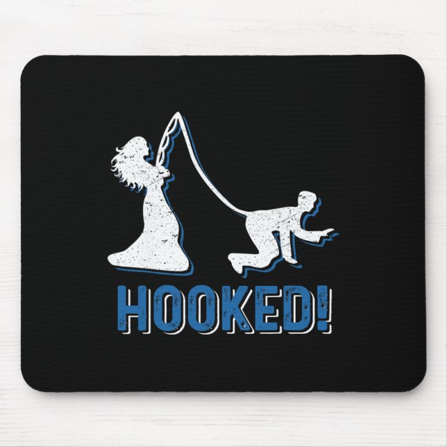 Funny Hooked Bride Groom New Marriage Fishing Love Mouse Pad (Front)
