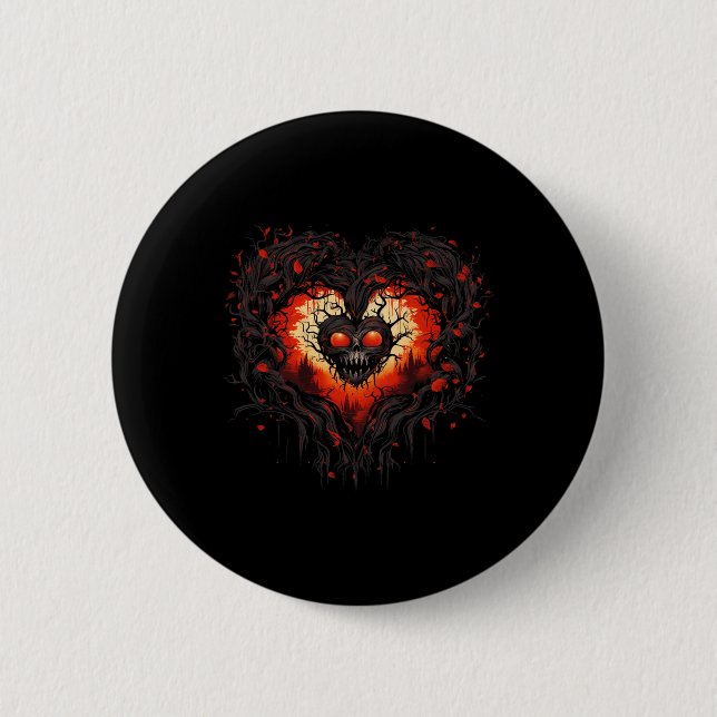 Funny Horror Ghost Red Heart Skull Creepy Hallowee 6 Cm Round Badge (Front)