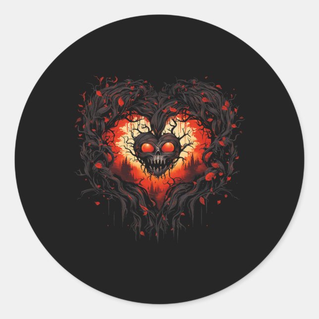 Funny Horror Ghost Red Heart Skull Creepy Hallowee Classic Round Sticker (Front)