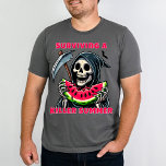 Funny Horror Grim Reaper Watermelon Summerween   T-Shirt<br><div class="desc">Funny Horror Grim Reaper Watermelon Summerween T-Shirt - A great way to celebrate summer for Halloween lovers and enthusiasts of all things spooky, scary and macabre. Featuring a funny illustration of the Grim Reaper eating a juicy watermelon. The phrase "Surviving a Killer Summer" is perfect for the hot weather. This...</div>