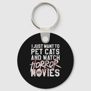 Funny Horror Movie Fan - Halloween Cat Lover Gift Key Ring