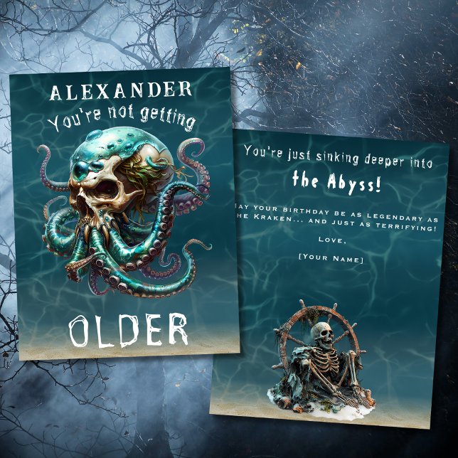 Funny Horror Themed Kraken Skull For Him Birthday Card (Creator Uploaded)