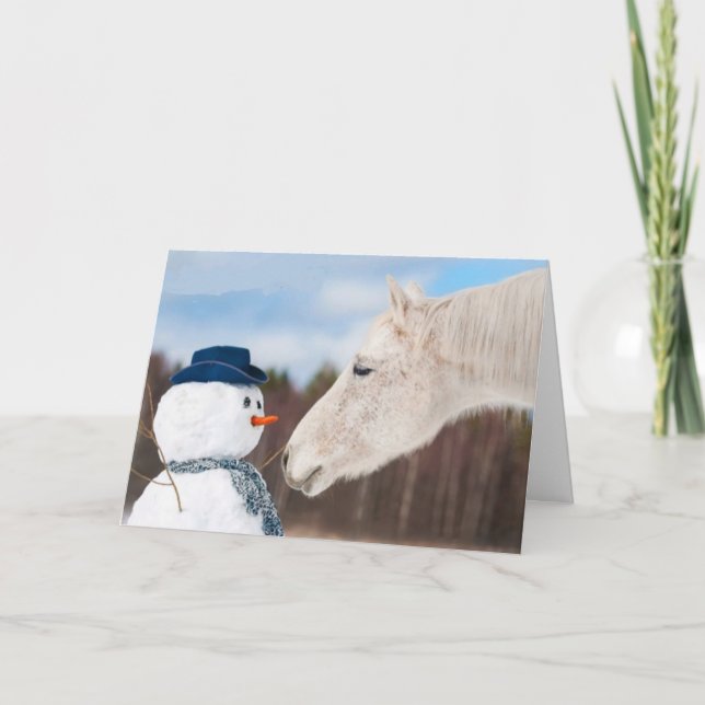 Funny Horse And Snowman's Nose Christmas Card (Front)