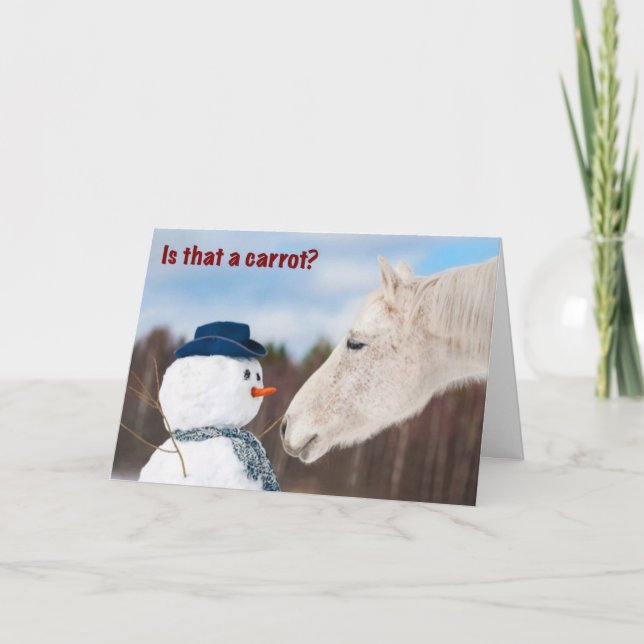 Funny Horse And Snowman's Nose Christmas Card (Front)