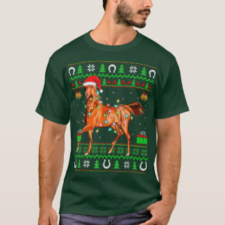 Funny Horse Animal Lover Xmas Lights Ugly Horse Ch T-Shirt
