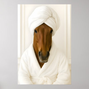 Funny Horse Bathroom Print, Horse In Bathrobe Poster