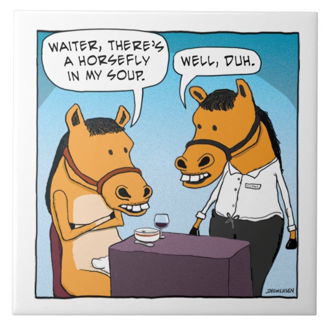 Funny Horse Complains About Horsefly in Soup Tile (Front)