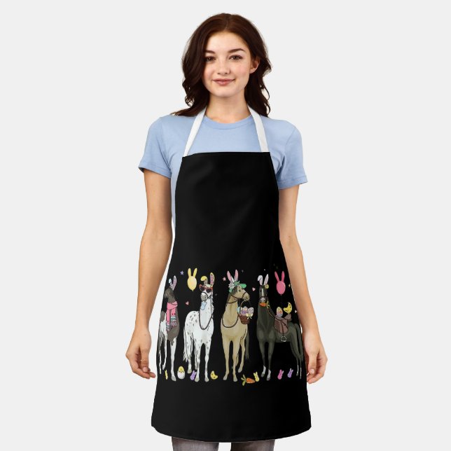 Funny Horse Easter Day Farm Animal Cute Bunny Hors Apron (Worn)