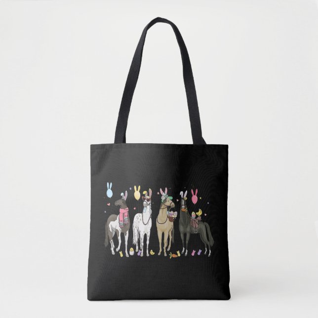 Funny Horse Easter Day Farm Animal Cute Bunny Hors Tote Bag (Front)