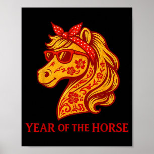 Funny Horse Gles Happy Chinese New Year Of The Hor Poster