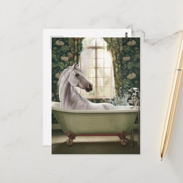 Funny Horse in a Bathtub Postcard (Front/Back In Situ)