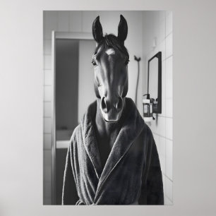 Funny Horse in Bathrobe Print, Quirky Bathroom Poster