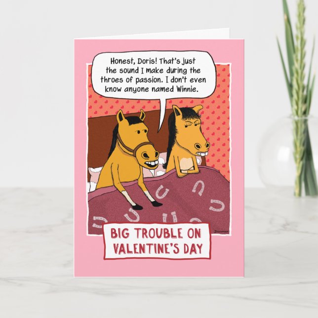 Funny Horse in Bed Valentine's Day Holiday Card (Front)